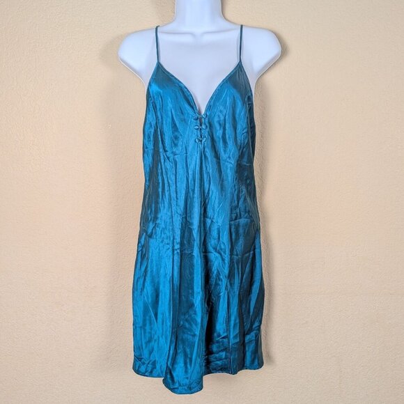 Vintage 90s Victoria's Secret Gold Label Chemise Slip Dress 100% Silk sz L Slit - Picture 1 of 8
